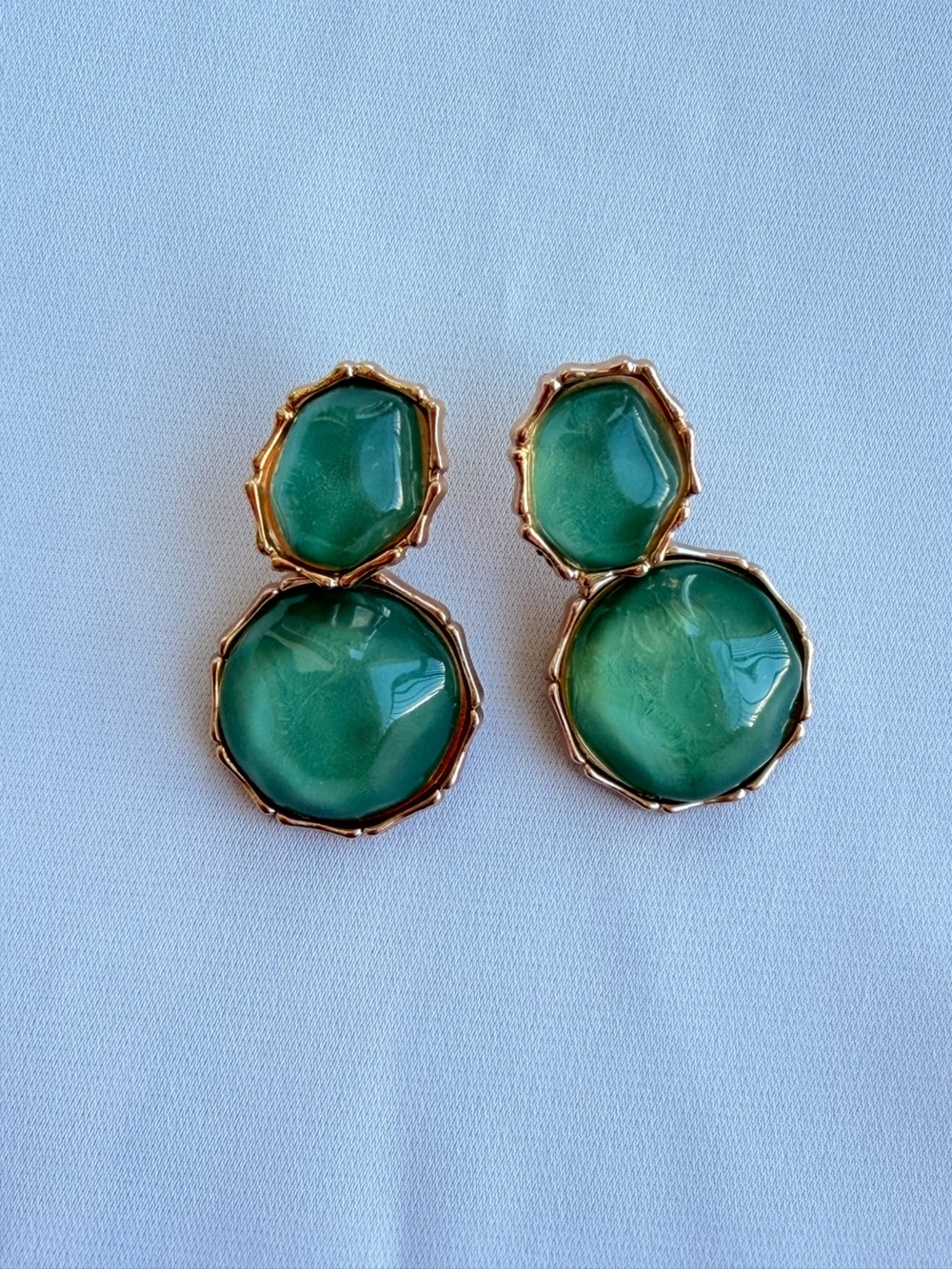 Gold-Tone Earrings with Green Cabochons